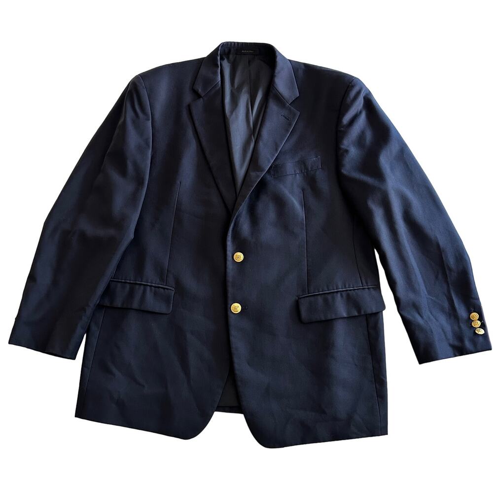 Lauren Ralph Lauren VTG 100% Wool Navy Gold‎ Crest Buttons Blazer Jacket 44R